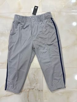 Adidas brand baseball or athletic pants in a light grey color featuring a snap button fly size L