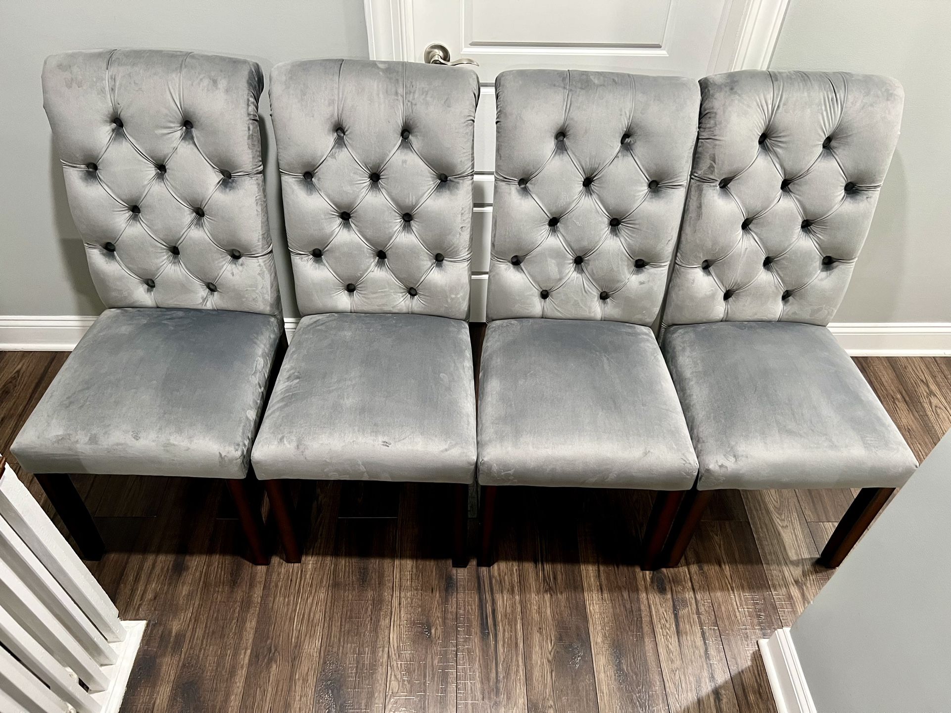 4 Dinning Chairs - Tufted Grey Velvet