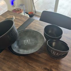 14 Piece Rae Dunn  Black Plastic Dishes