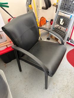 2 Black Leather Armchair with Wood Frame
