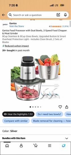 Ganiza Food Processor with Dual Bowls