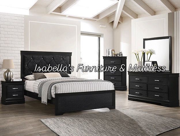 4 PCs Bedroom Set Dresser Mirror Queen Bed & Nightstand. ( FINANCING OPTIONS )