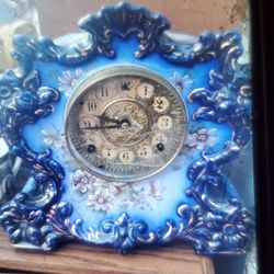 Antique Gilbert  Cobalt Blue Porcelain Mantel Clock/