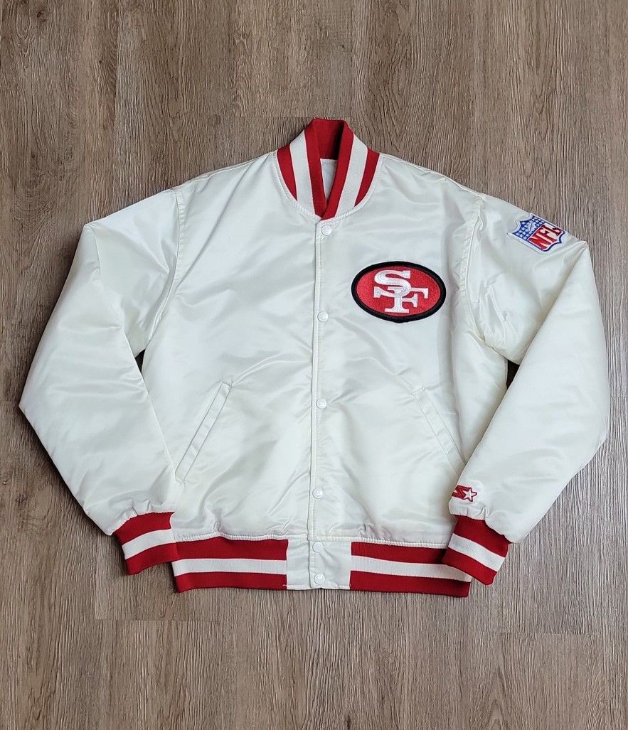 Vintage 1990s San Francisco 49ers White Satin Jacket Size Medium