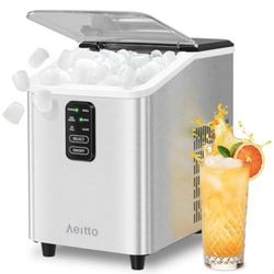 Aeitto Countertop Ice Maker Machine, 26lbs Ice in 24H, 8 Bullet Ice Cubes in 6 Mins, Self-Cleaning Portable Ice Maker with 2 Ice Sizes, Basket & Scoop