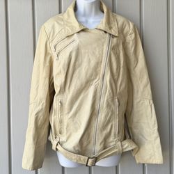 Vintage Genuine Leather Belted Lined Long Moto Jacket Size L