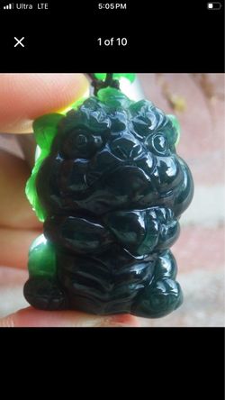 Dark green Certificate Jadeite Jade Green Wealth Dragon foo dog lion pendant