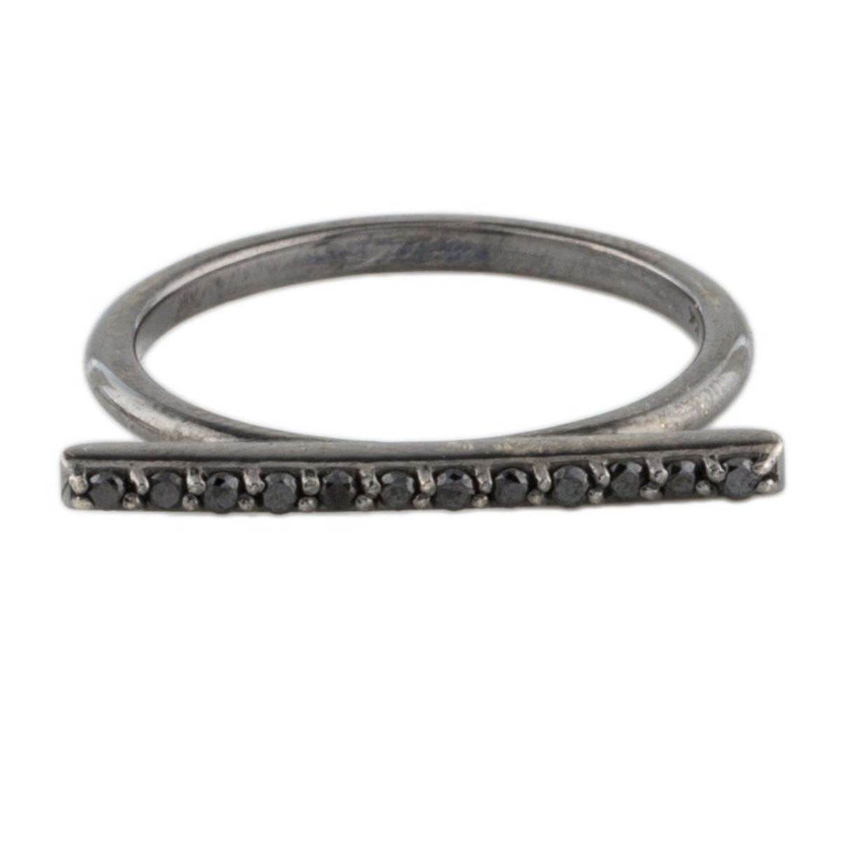 14k Gold Black Diamond Bar Ring