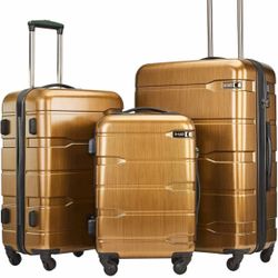 NEW - Coolife Luggage Set 3 Piece Hardside PC+ABS Suitcase with TSA Lock, Expandable Large Checked Luggage, Lightweight Rolling Carry On with Spinner 