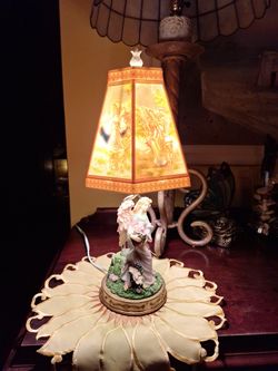 Vintage French Ivorine Angel Echted Shade Lamp