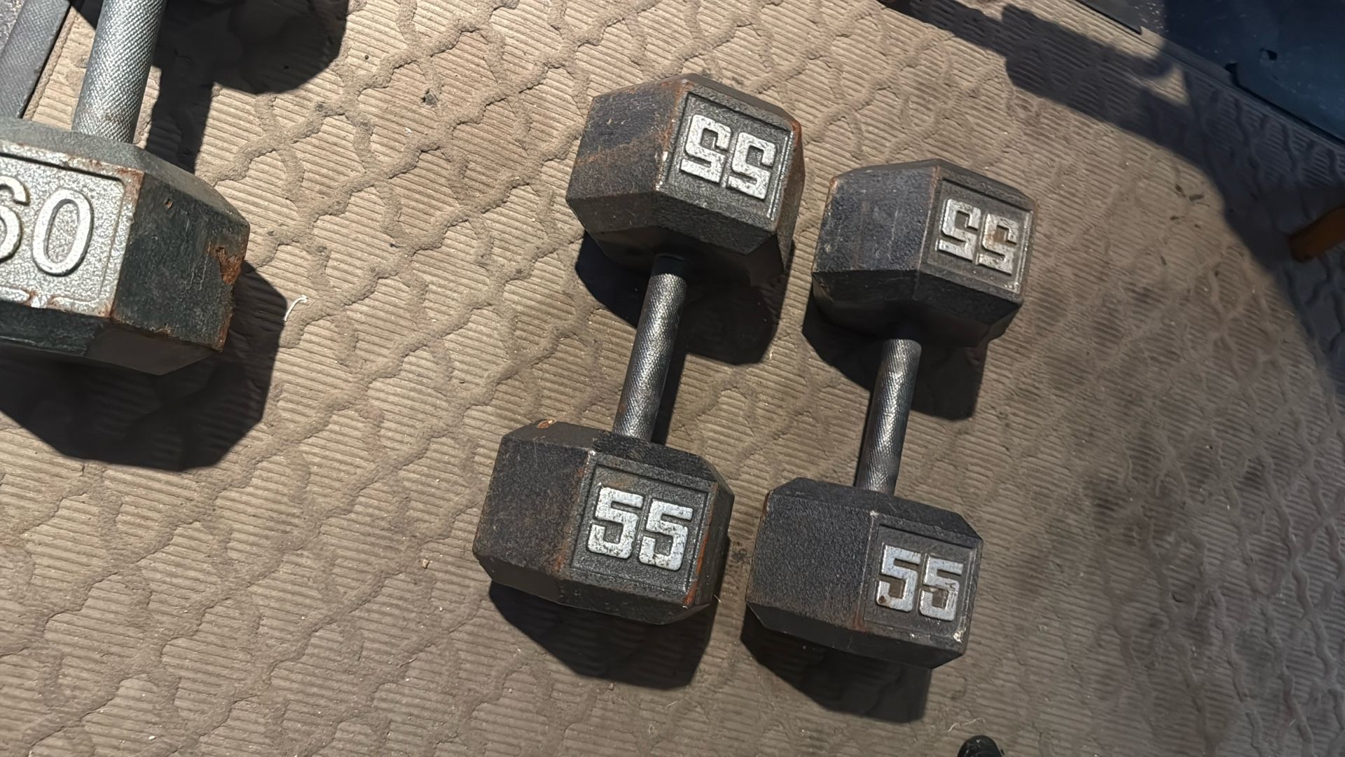  55lb Cast Iron Hex Dumbbells 