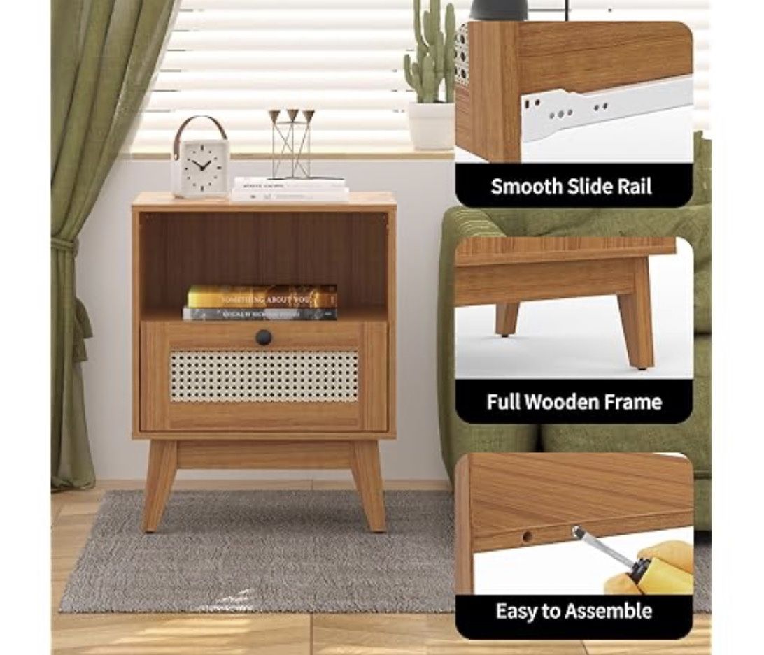 Set Of 2 Modern Mid-century & Boho Style Nightstands 