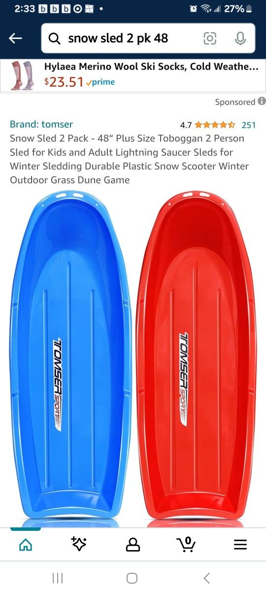 2 X 48 inch Snow Sleds