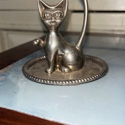 Silver Plate CAT Ring Holder, Silver Cat Ring Catcher, Cat Ring Tree, Cat Ring Dish, Silver Plated Cat Trinket Dish, Cat Pin Dish 