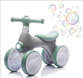 Baby Balance Bike 1 Year Old with Music, Lights, Bubble Machine, 4 Wheels Pedal-Less Toddler Ride on Toys for 12-36 Months Birthday Gift, Toddler boy