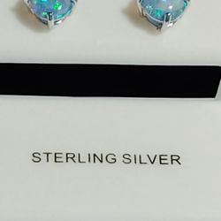 Blue Fire Opal Sterling Silver Earrings 