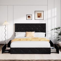 Upholstered Queen Size Platform Bed Frame 