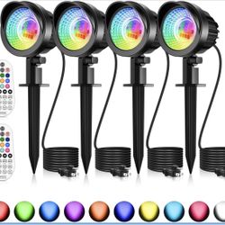 MEIKEE 15W RGB Outdoor LED Spotlight Color Changing Landscape Lights with 4.9ft Cable RGBW Landscape Lighting Waterproof Christmas Halloween Lights fo