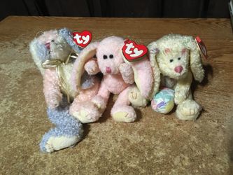 LOT OF 3 TY ATTIC TREASURE BUNNY RABBITS GEORGIA MAY STRAWBUNNY