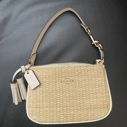 Mini Coach Purse - Tan & White Leather