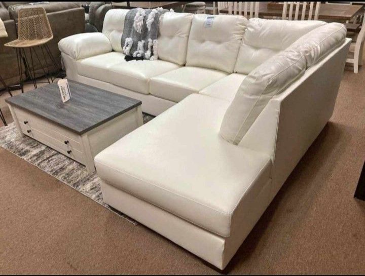 🍄 Home Decor Ashley Furniture White Leather Couch With Chaise Sectional | Loveseat | Sofa | Sleeper| Living Room Furniture| Couch| Garden | Patio Fur