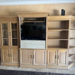 Solid Wood Entertainment Center With Bookshelves