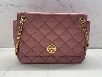Tory Burch Large Pink Magnolia Quilted Leather Willa Shoulder Bag (