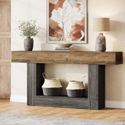 63-Inch Long Console Table, 2-Tier Entryway Table