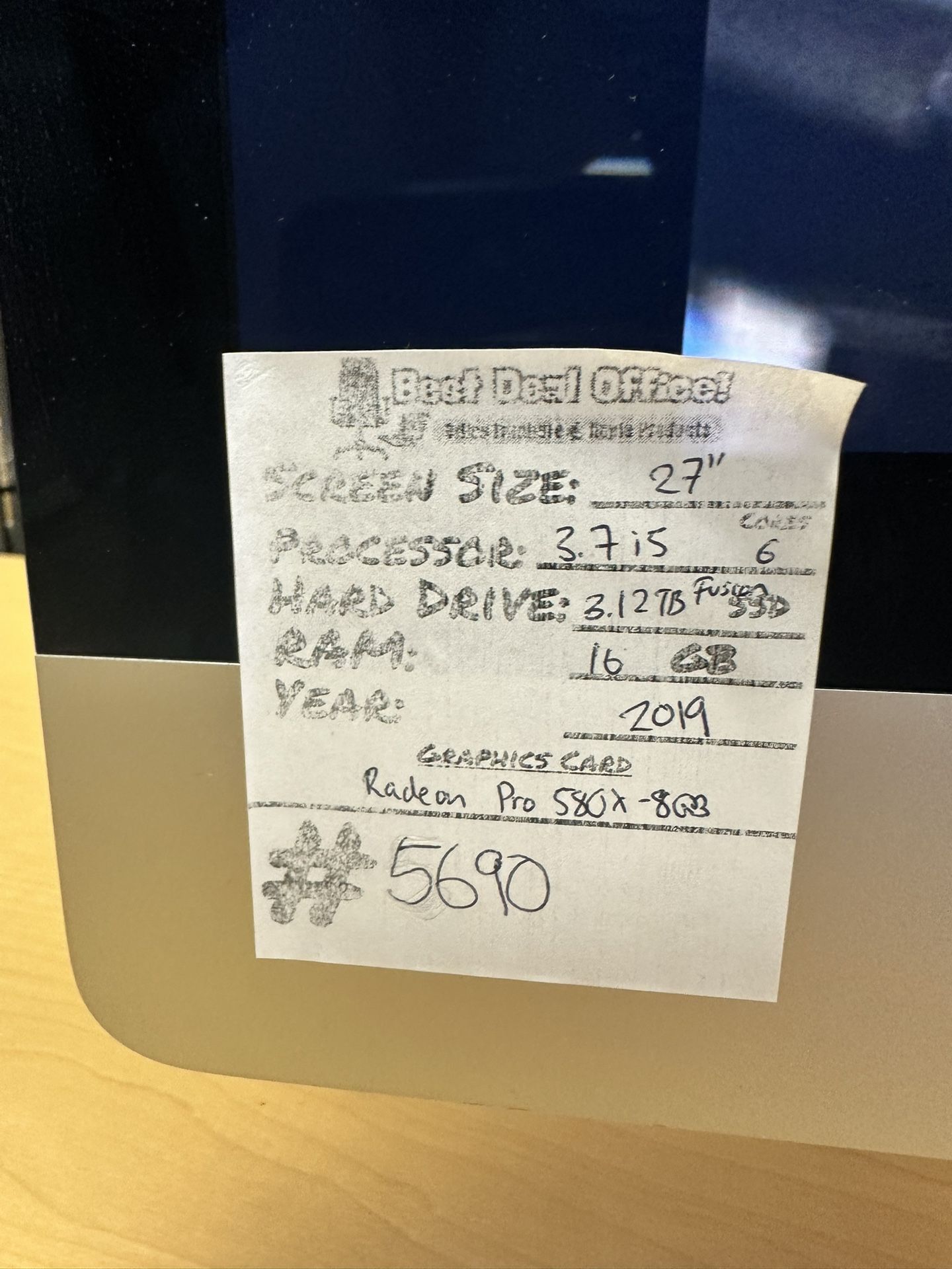 Apple iMac 27 Inch 5K Retina (2019) – i5 / 16GB RAM / 3TB Fusion / Radeon Pro 580X (8GB)