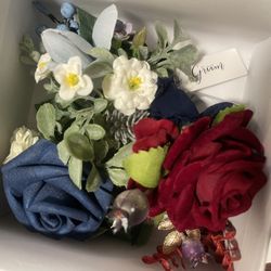 Ling’s Moment Dusty Blue Groom Boutonnière (with Red Bonus)