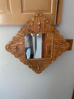 Vintage Solid Wood Mirror with Hooks