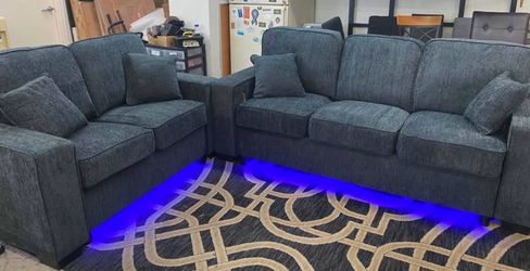 New Chenille Couch and Loveseat! LED Lights! Free Delivery 🚚!