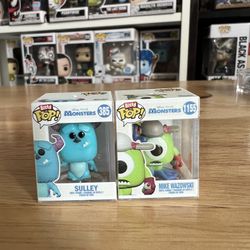 2 BITTY Monsters Inc. Funko Pops Mike Wazowski w/ Mitts Sulley Waving #385 #1155