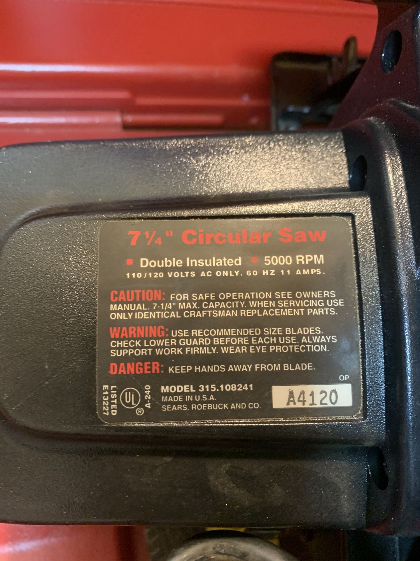 Craftsman 7 1/4 Circular Saw 2 1/2 HP