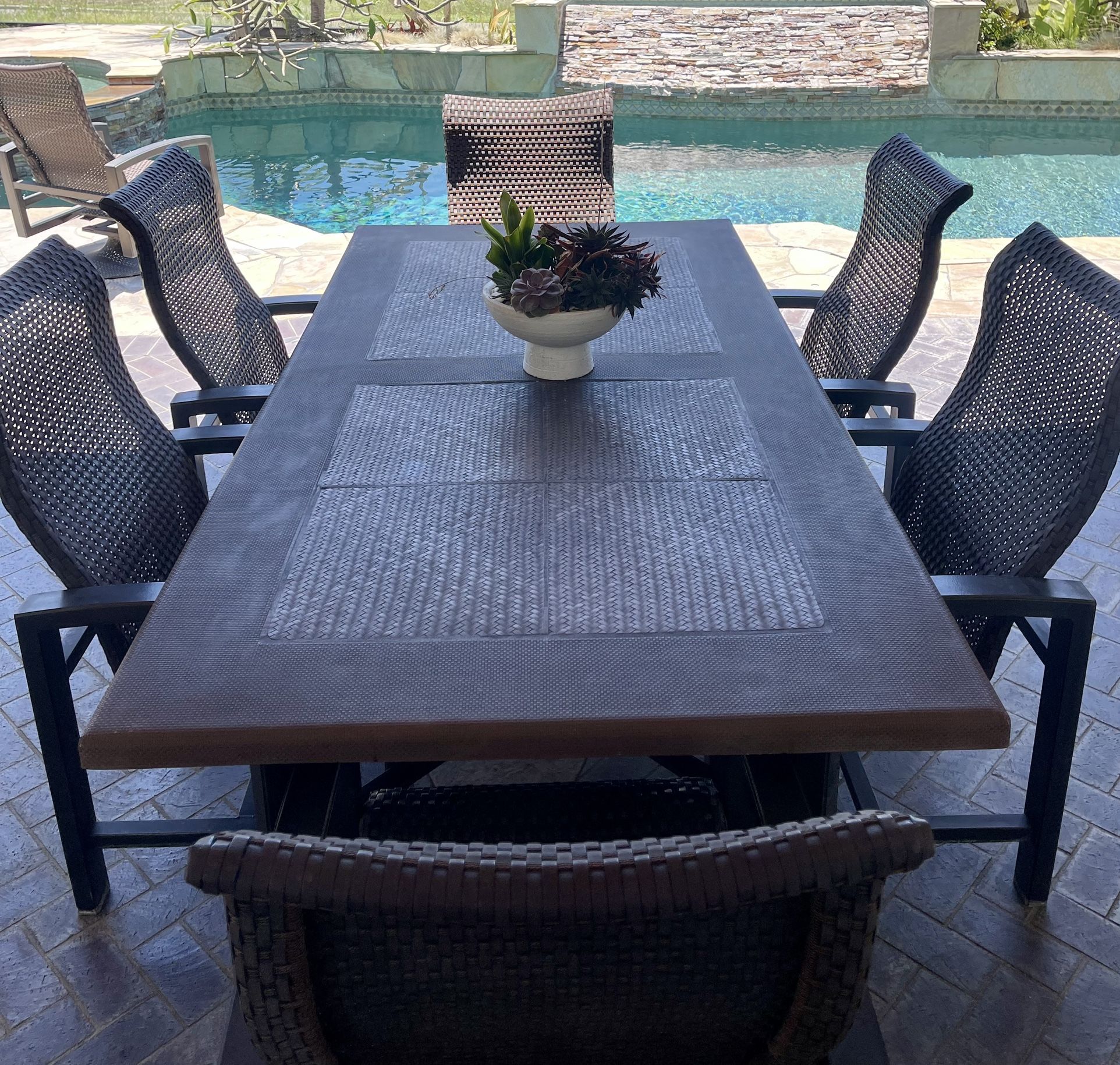 Outdoor Furniture Set: Dining Table, Bar Stools, Lounge Chairs