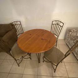Beautiful Iron Chairs (4) And One Dining Wood Round Table With Iron Base