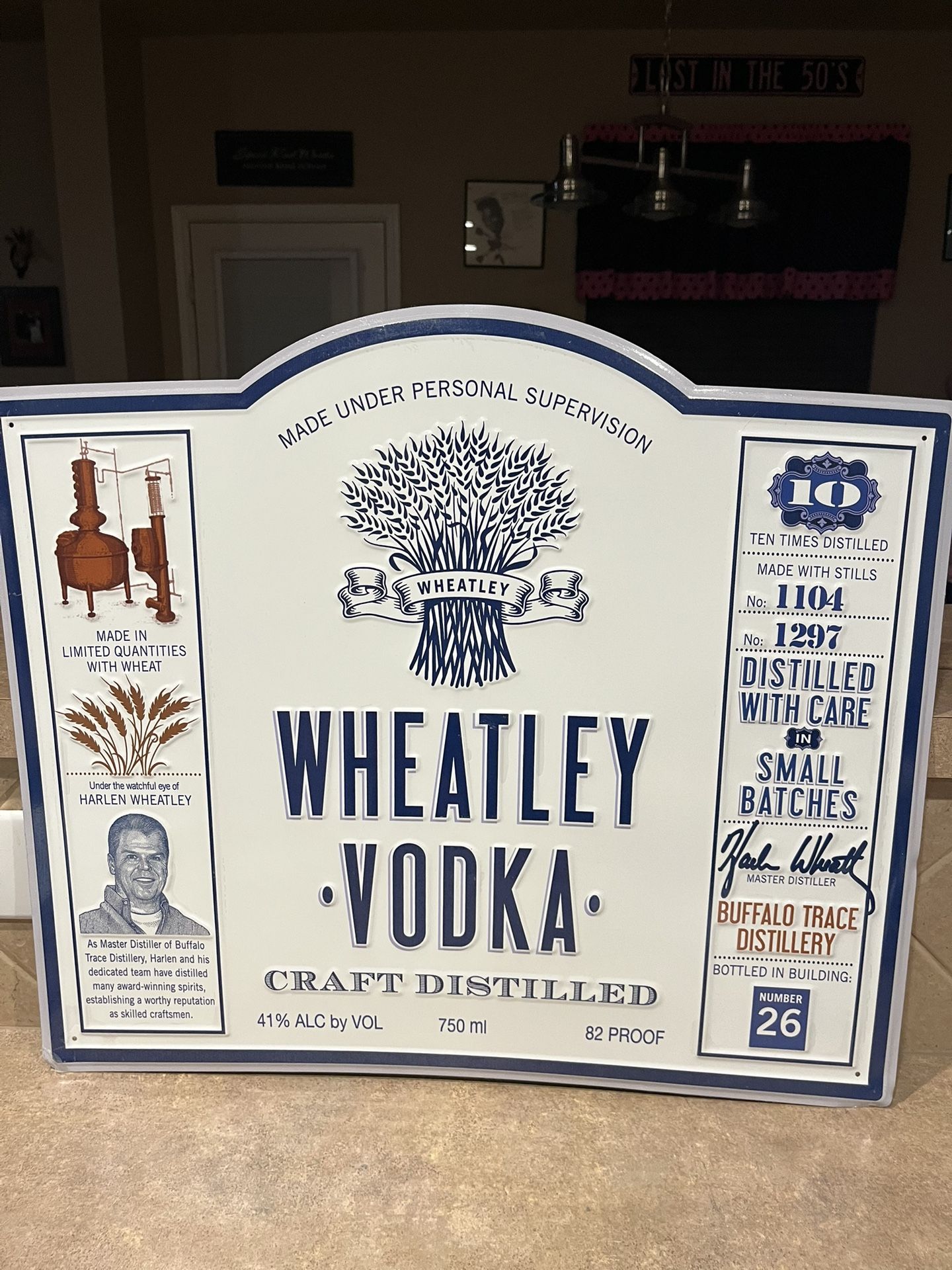 NEW Large Metal Raise Print Sign”Wheatley Craft Distilled” Wall Decorative Sign