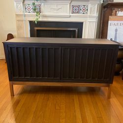 Modern Black Wood Sideboard / Storage Cabinet – Slatted Doors