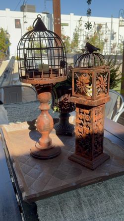 Rustic Birdcage Candle Set Farmhouse