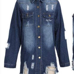 Women's Loose Button Distressed Jean jacket
