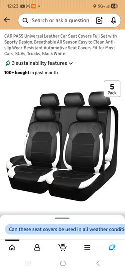 Car pass, black and white Universal leather car seat covers,  full set
