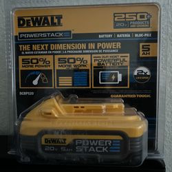 Dewalt lithium ion power stack battery, 20 V, 5.0ah. NEW