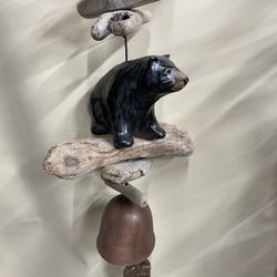 Stoneware Black Bear Wind Chime