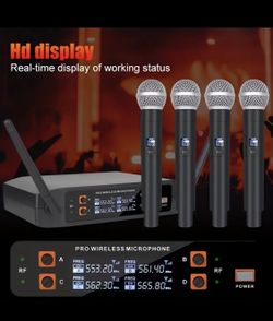  4Channel  UHFWireless Microphone System, Handheld Wireless Microphone Cordless Microphone Pro, For Karaoke, Wedding, DJ, Party, Presentation, Church,
