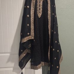 Indian Pakistani Tradition Designer Shalwar Kameez Embroidery Silk Chinnon Dress 