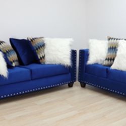 NEW Beautiful Blue Two Piece Sofa Set