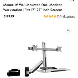 Mount-lt! Wall Mounted Dual Monitor Workstation | Fits 17"-27" Inch Screens