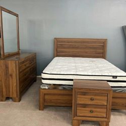 Brown Cheap Brand New Bedroom Set | Queen Bed, Dresser, Mirror 