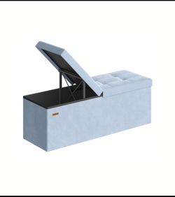 New SONGMICS 43” Foldable Storage Ottoman With Flipping Lid, Pale Blue