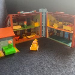 Vintage Little People Blue Tudor House With Accessories